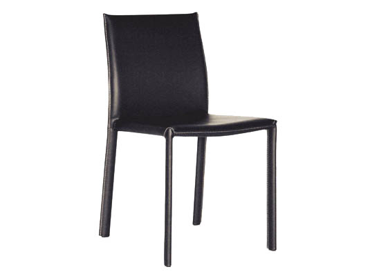 Baxton Studio Crawford Black Leather Dining Chair with Black Leather Legs (Set of 2)